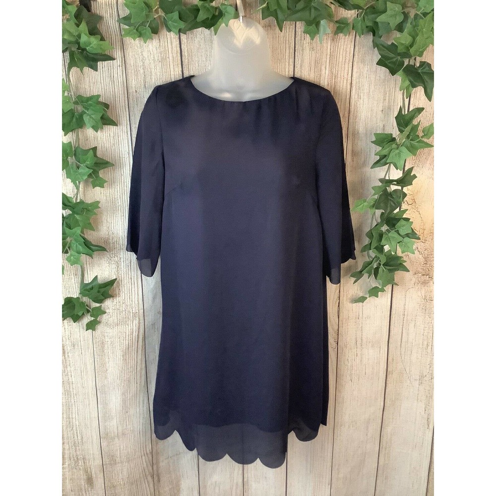 TOBI Womens Dress Size S Navy Scalloped Hem Chiffon Short Sleeve Classic Dress